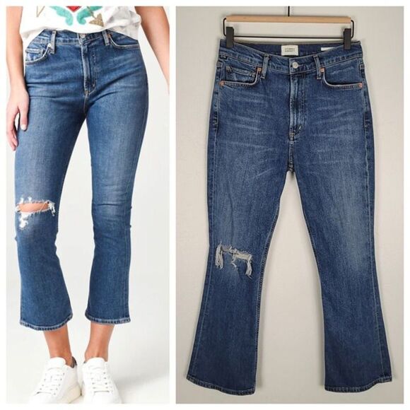 Citizens Of Humanity Size 27 Demy Distressed Tempo Cropped Flare Jeans Blue - Picture 1 of 12